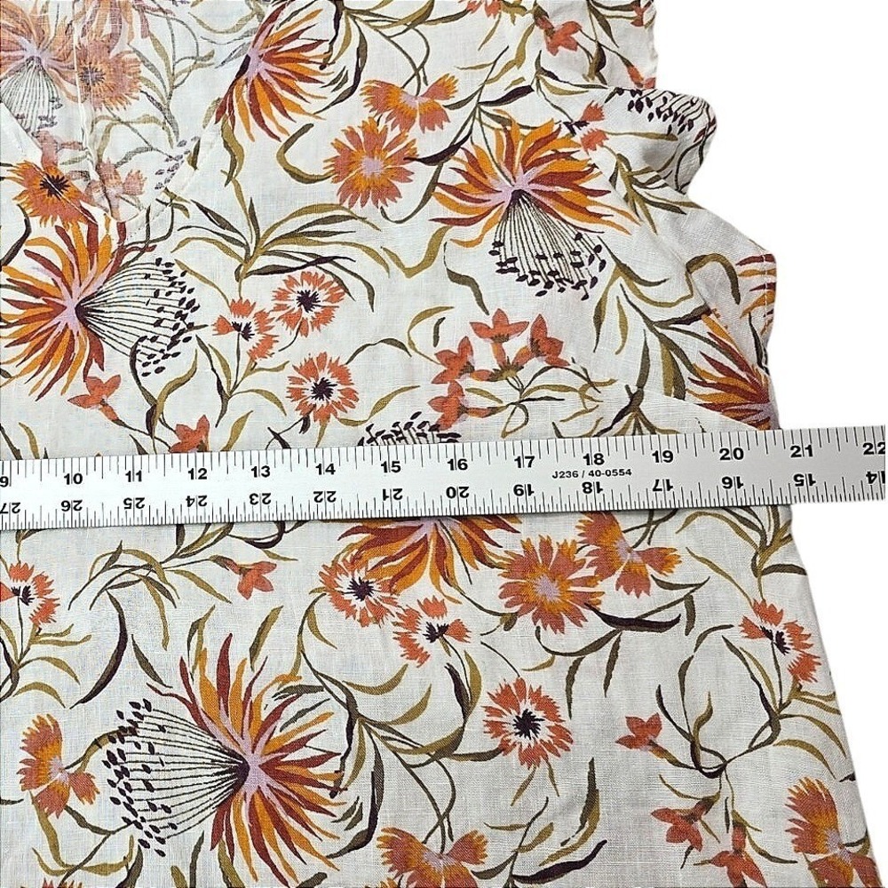 Joie Dress Women L White Orange 100% Linen Floral Ruffle Sleeve Boho Shift Tunic - Picture 9 of 9